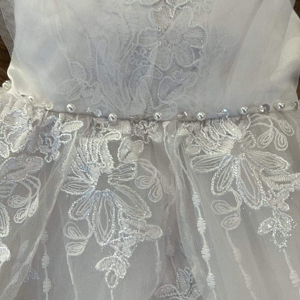 Pink butterfly asymmetrical girls white sparkle tulle floral design dress sz 2T - Picture 5 of 16